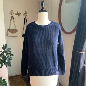 Navy Blue Knit Sweater with Ties on Each Side